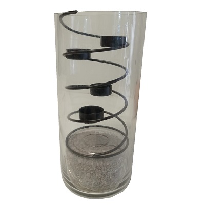 CANDELERO EN ESPIRAL CON FRASCO DE VIDRIO 30 X 14 CM