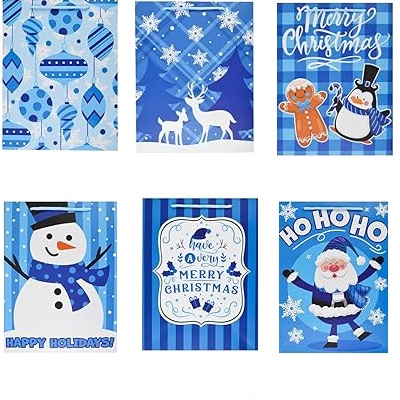 BOLSA DE REGALO NAVIDEÑA AZUL 25.5X33 CM DISEÑOS