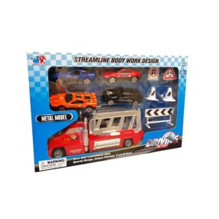 SET DE CARROS CON CAMION PLASTICOS 10 PC