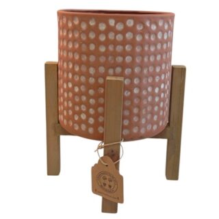 REICPIENTE DE TERRACOTA CON BASE DE MADERA 27 CM