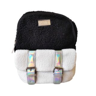 MOCHILA DE COLOR NEGRO Y BLANCO DE PELUCHE 25 CM
