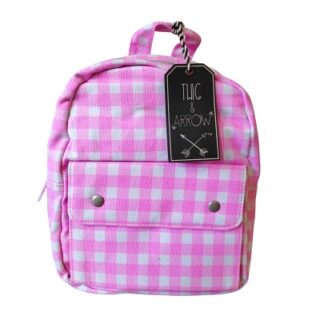 MOCHILA COLOR ROSADA DE CUADROS 20 X 25 CM