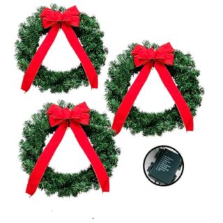 SET DE 3 CORONAS NAVIDEÑAS CON LUCES 35 CM DIAMETRO
