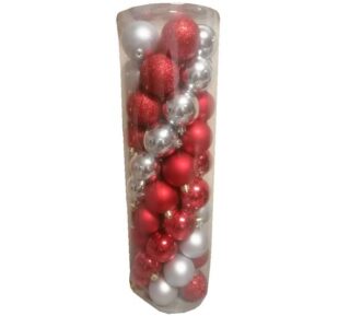 SET DE BOMBAS 6 CM NAVIDEÑAS 50 PC PLATEADA Y ROJAS