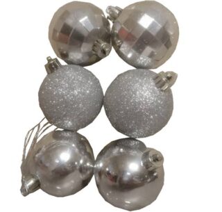 SET DE BOMBAS 6 CM NAVIDEÑOS 6 PC PLATEADAS