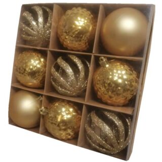 SET DE BOMBAS 8 CM NAVIDEÑOS 9 PC DORADAS
