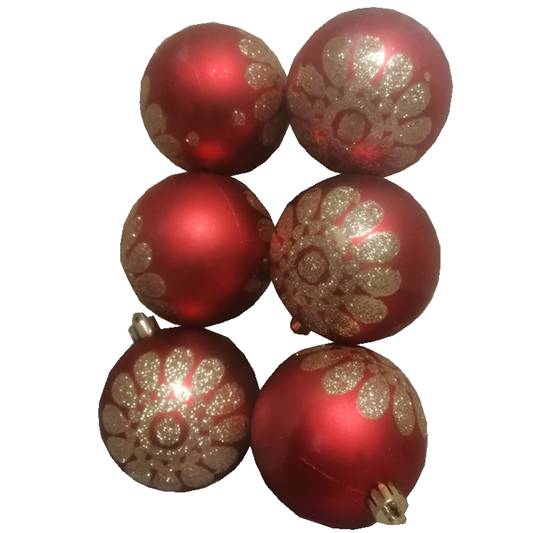 SET DE BOMBAS NAVIDEÑOS 6 PC ROJAS 6 CM
