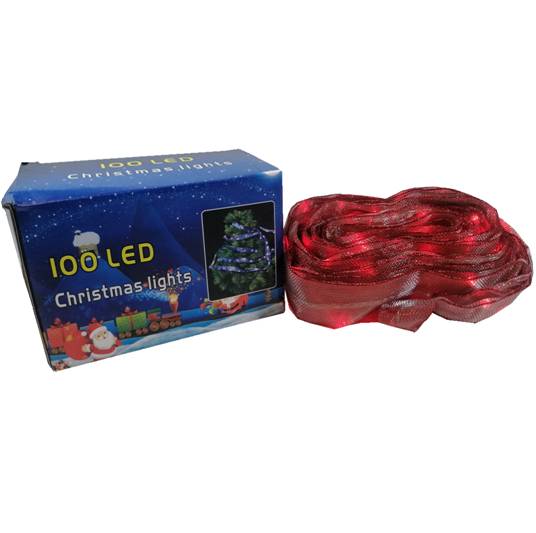 LUCES 100 LED NAVIDEÑAS CON LISTON ROJO 7 mts
