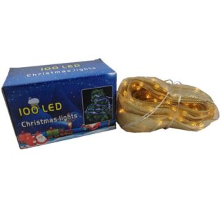 LUCES 100 LED CON LISTON DORADOS 7 mts