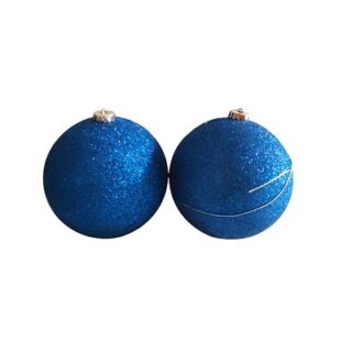 BOMBAS NAVIDEÑAS COLOR AZUL CON BRILLANTINA 2 PC 15 CM