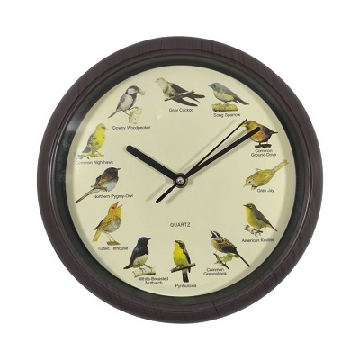 RELOJ DE PARED 25 CM DIAMETRO SONIDO DE AVES