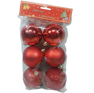 SET DE BOMBAS NAVIDEÑAS 6 PC 8 CM ROJAS