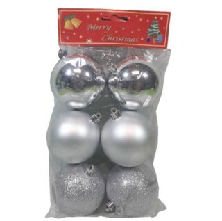 SET DE BOMBAS NAVIDEÑAS 6 PC 8 CM PLATEADAS