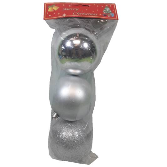 SET DE BOMBAS NAVIDEÑAS 3 PC 10 CM PLATEADO