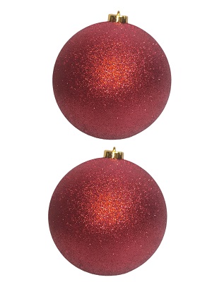 SET DE BOMBAS NAVIDEÑAS 2 PC 15 CM ROJAS BRILLANTINA