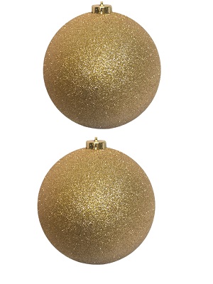 SET DE 2 BOMBAS NAVIDEÑAS DORADAS BRILLANTINA 15 CM
