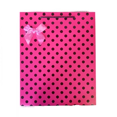 BOLSA DE REGALO ROSA CON PUNTOS 30 X 12 X 40 CM