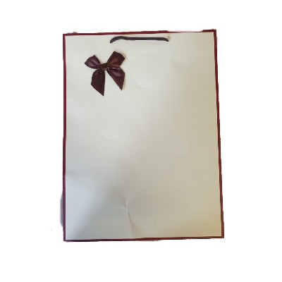 BOLSA DE REGALO AMARILLA CON BORDE CAFE 30 X 12 X 40 CM