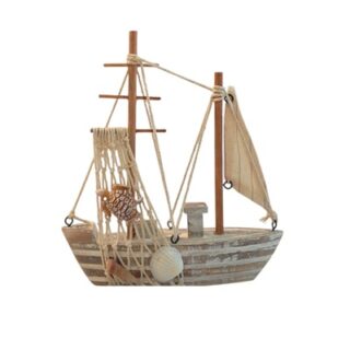 ADORNO DE BARCO DE MADERA 18 X 16.5 CM
