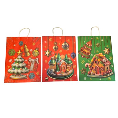 BOLSA DE REGALO NAVIDEÑA PAPEL KRAFT 33 X 25 CM