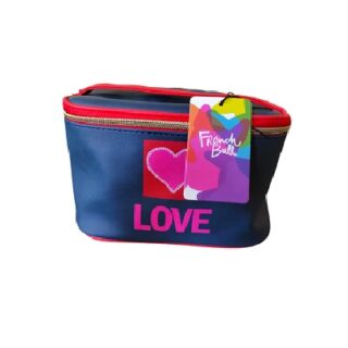 BOLSA PARA COSMETICOS COLOR ROJO CON AZUL 14 X 13 CM