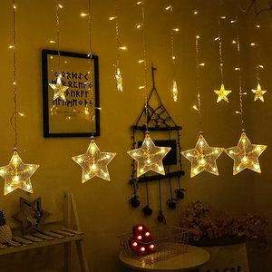 Luces LED tipo cascada con estrellas amarillas