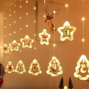 Luces LED de cascada, estrellas y arbol amarillas