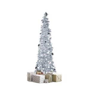 ARBOL DE OROPEL LED PLATEADO DE 5 FT 1.52 MTS