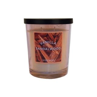 VELA EN TARRO 2 MECHAS AROMA VAINILLA SANDALO 15 ONZ