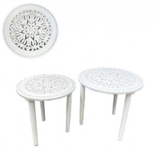SET DE MESAS REDONDAS COLOR BLANCO 17.5 X 19.5 CM