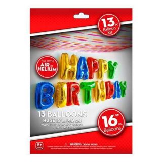 KIT DE GLOBOS DE 13 PIEZAS - HAPPY BIRTHDAY - 16¨