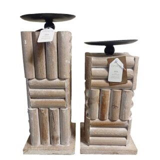 PORTAVELA DE MADERA Y METAL 2 PC 26 X 14 CM Y 32 X 12 CM