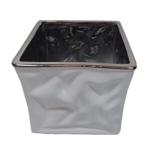 FLORERO CUADRO DE VIDRIO COLOR BLANCO Y PLATEADO 15 X 19 CM