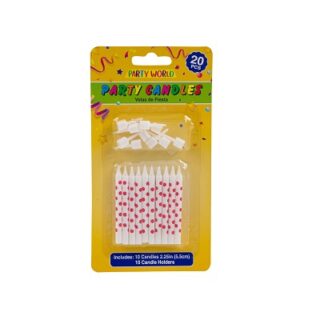 VELAS CON PUNTOS ROJOS 20 PC