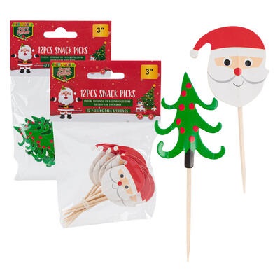 PALILLOS PARA BOTANA DISEÑO SANTA CLAUS 12 PC
