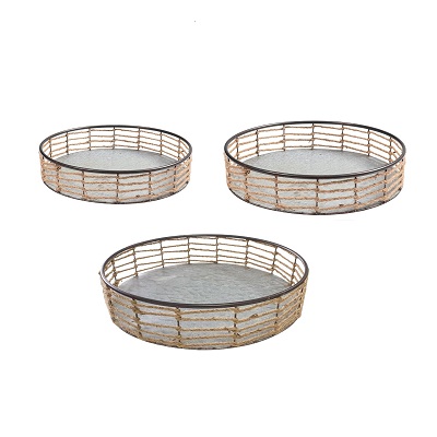 SET BANDEJAS REDONDAS DE METAL 3 PC 34 CM 41 CM Y 48 X 10 CM