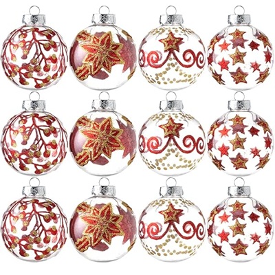 BOMBAS NAVIDEÑAS ROJAS Y TRANSPARENTES 12 PC