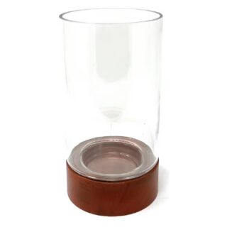 JARRON DE VIDRIO CON BASE DE MADERA 23 CM