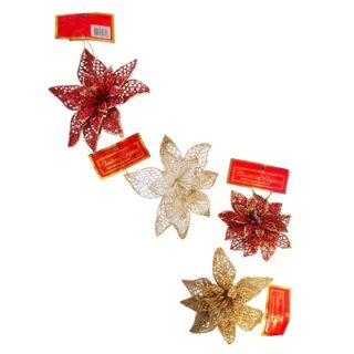 FLOR NAVIDEÑA CON BRILLANTINA 18 CM