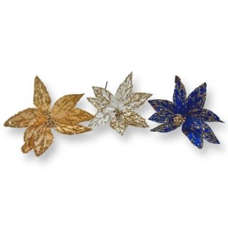 FLOR NAVIDEÑA DE TERCIOPELO CON LENTEJUELAS 30 CM