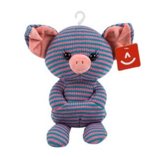 PELUCHE DE CERDO RAYADO COLOR ROSADO Y AZUL 22 X 12 CM