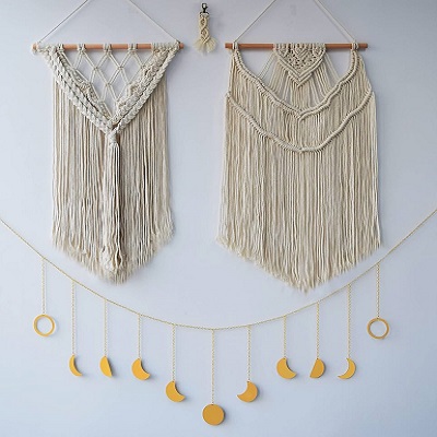 DECORACIÓN PARA PARED DE MACRAMÉ + LUNA 2 PC