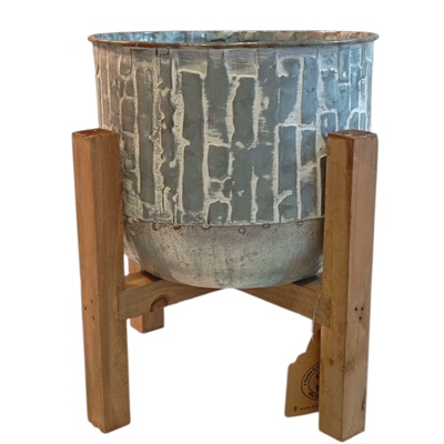 JARDINERA MEDIANA BLANCA CON BASE DE MADERA 24 CM