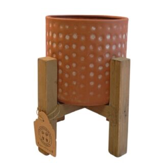 JARDINERA DE TERRACOTA CON BASE DE MADERA 20 CM